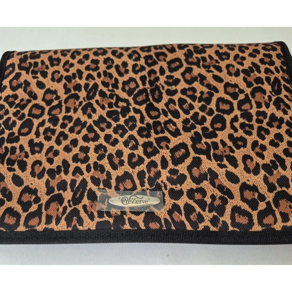 PreZerve Black Brown Cheetah Print Tri Fold Travel Jewelry Organizer Bag
